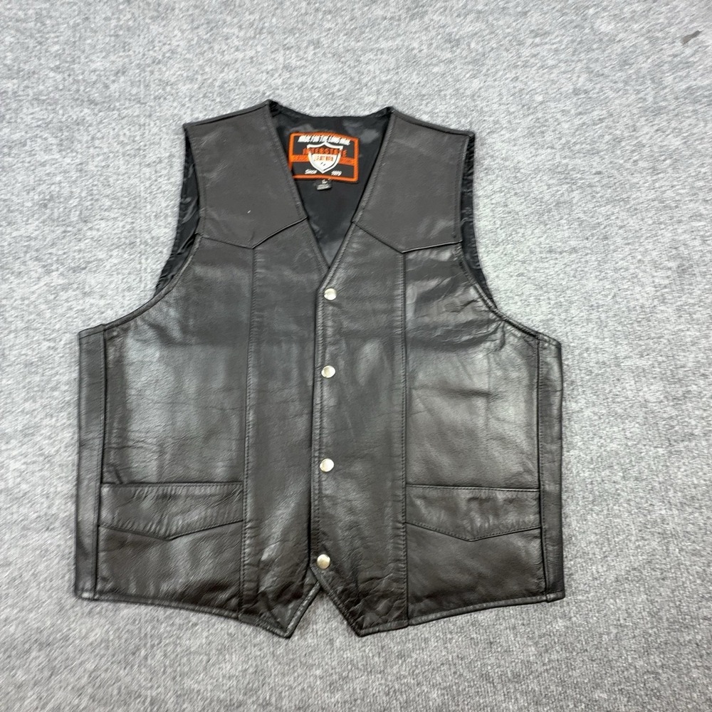 Interstate Leather Vest Mens Large Black USA Flag Biker Motorcycle Riding